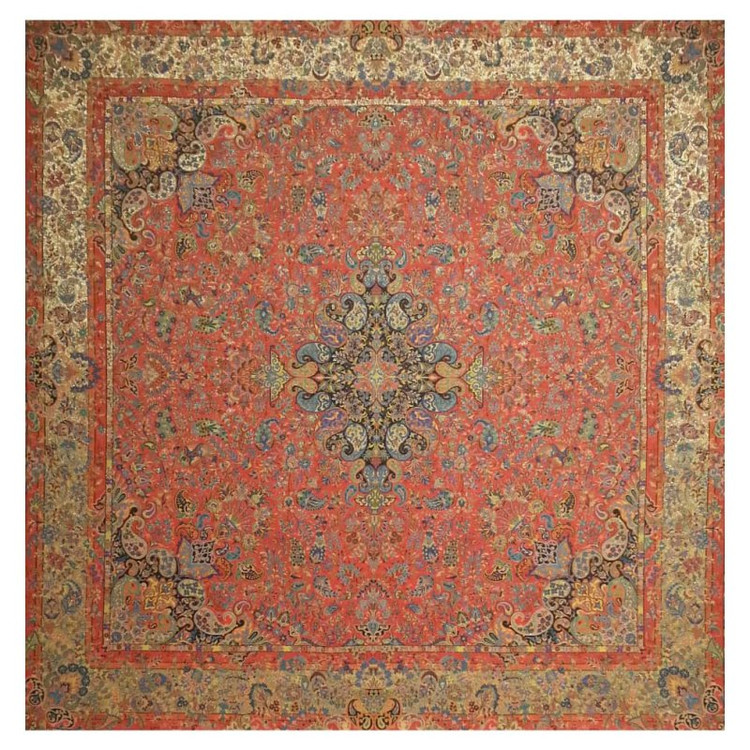 رومیزی مربع ترمه ابریشم تار سفید کد TRM96