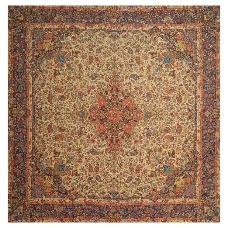 رومیزی مربع ترمه ابریشم تار سفید کد TRM97