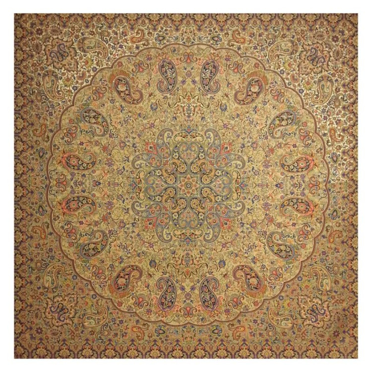 رومیزی مربع ترمه ابریشم تار سفید کد TRM111