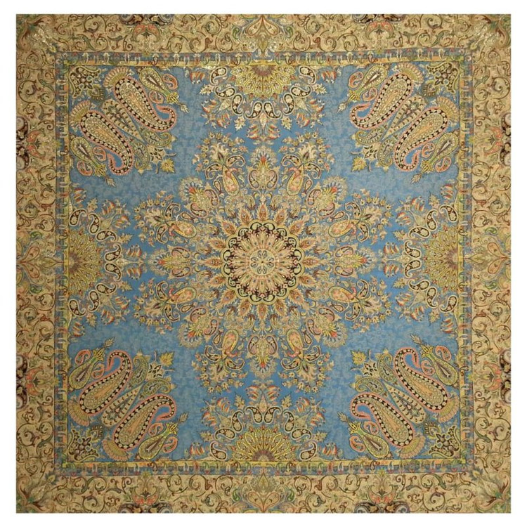 رومیزی مربع ترمه ابریشم تار سفید کد TRM88