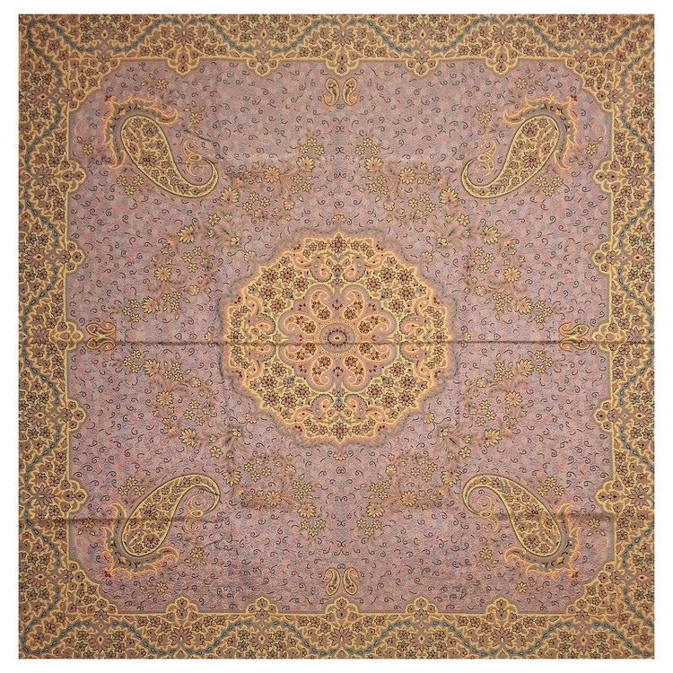 رومیزی مربع ترمه ابریشم تار سفید کد TRM47