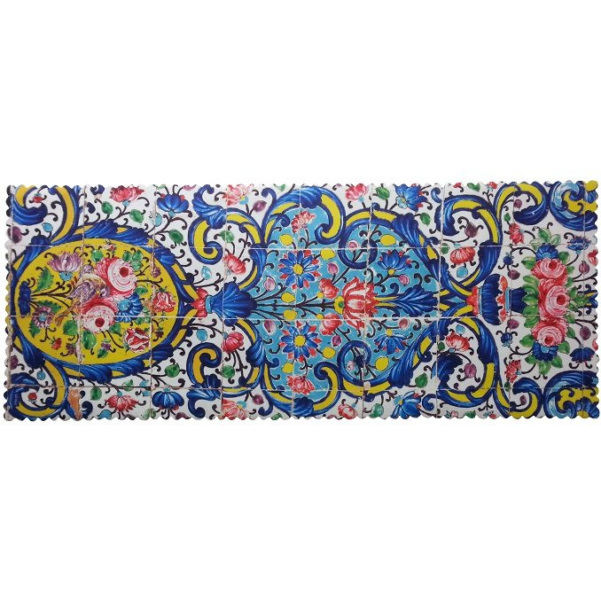 رومیزی مستطیل مخمل کوبیده طرح کاشی کد MAKHMOS12