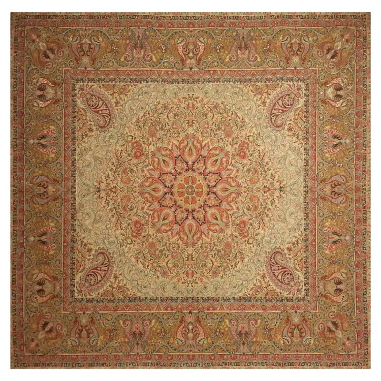 رومیزی مربع ترمه ابریشم تار سفید کد TRM95
