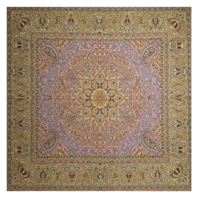رومیزی مربع ترمه ابریشم تار سفید کد TRM92