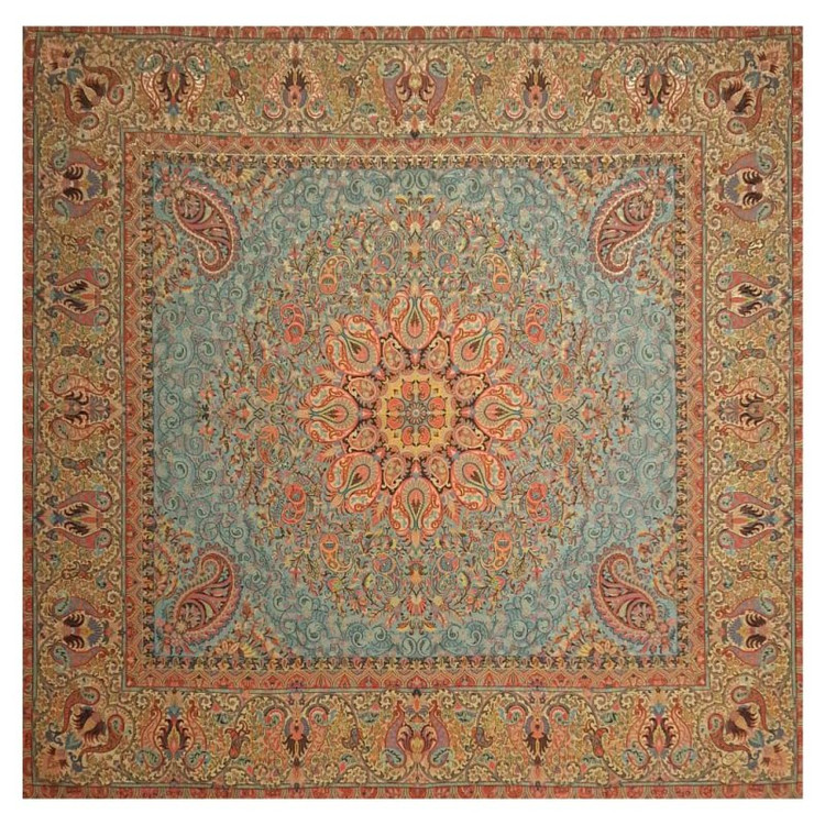 رومیزی مربع ترمه ابریشم تار سفید کد TRM90