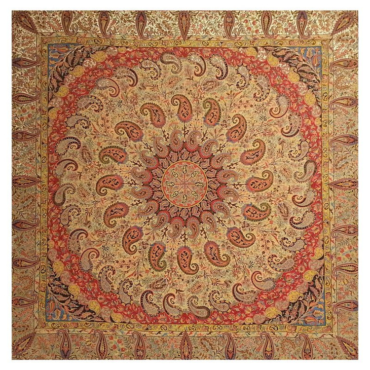 رومیزی مربع ترمه ابریشم تار سفید کد TRM77