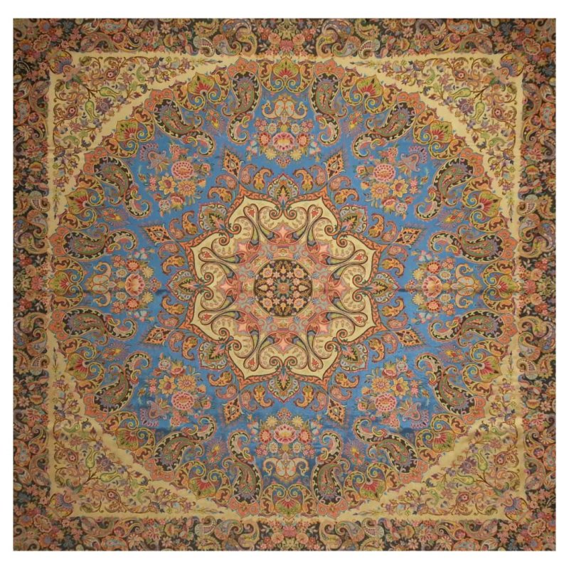 رومیزی مربع ترمه ابریشم تار سفید کد TRM102