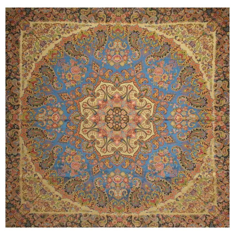 رومیزی مربع ترمه ابریشم تار سفید کد TRM102