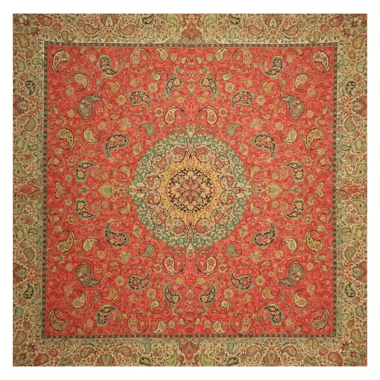 رومیزی مربع ترمه ابریشم تار سفید کد TRM117