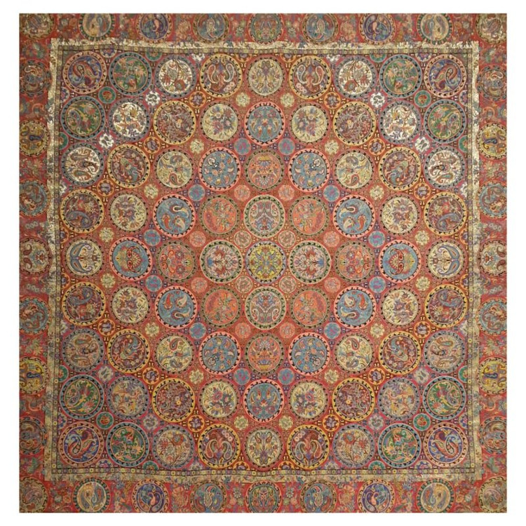 رومیزی مربع ترمه ابریشم تار سفید کد TRM125
