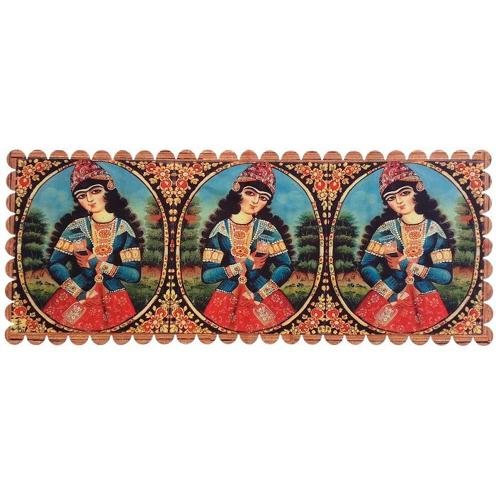 رومیزی مستطیل مخمل کوبیده طرح دختر قاجار کد MAKHMOS35