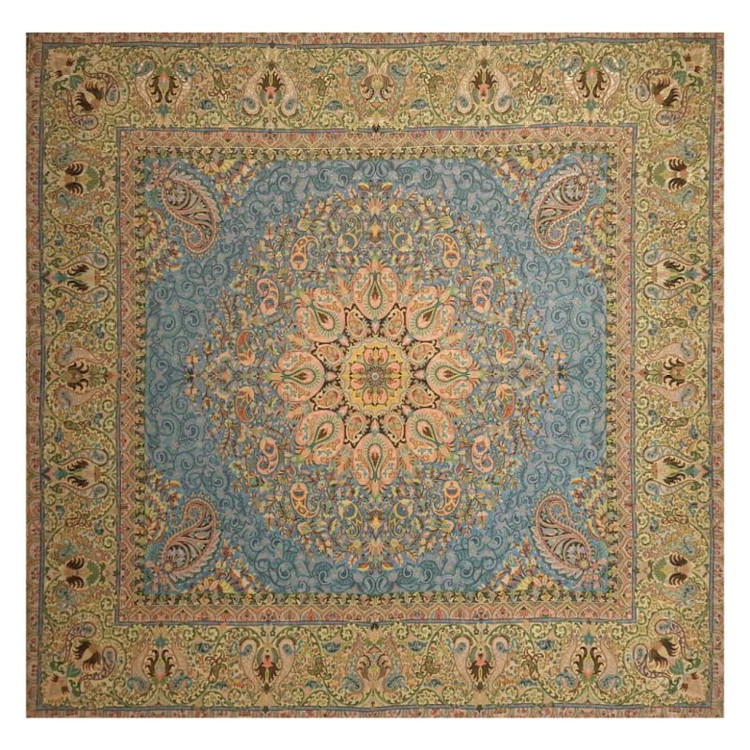 رومیزی مربع ترمه ابریشم تار سفید کد TRM91