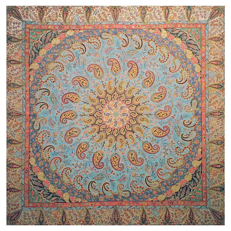 رومیزی مربع ترمه ابریشم تار سفید کد TRM78