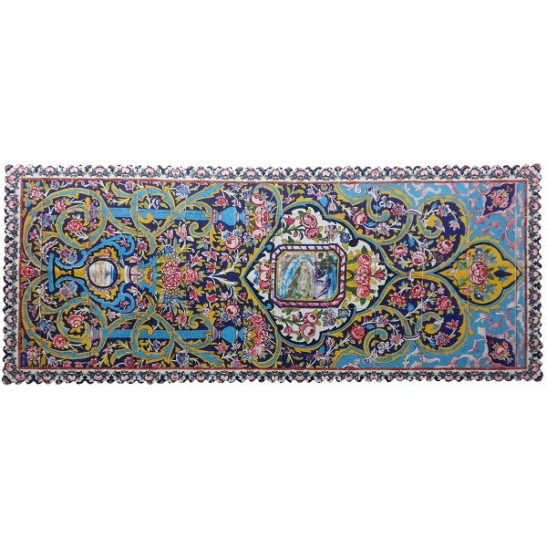 رومیزی مستطیل مخمل کوبیده طرح کاشی کد MAKHMOS20