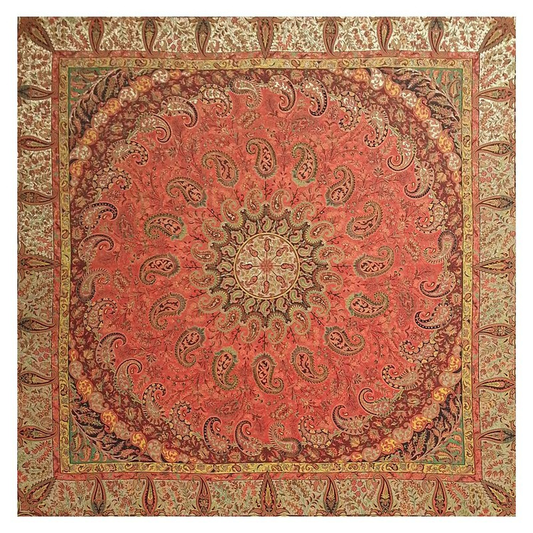 رومیزی مربع ترمه ابریشم تار سفید کد TRM76