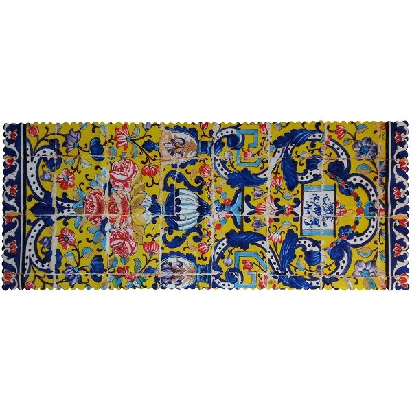 رومیزی مستطیل مخمل کوبیده طرح کاشی کد MAKHMOS32