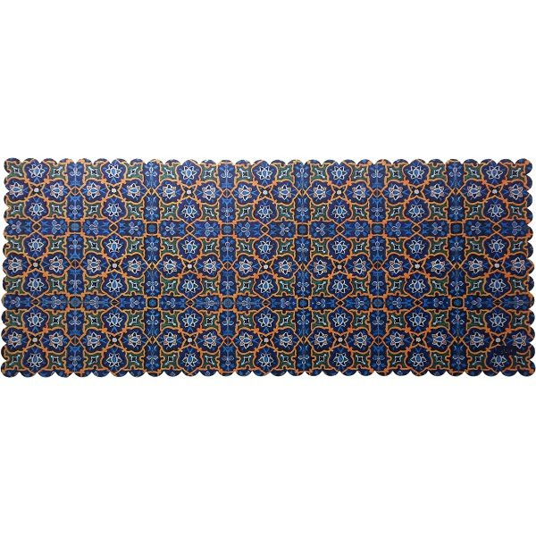 رومیزی مستطیل مخمل کوبیده طرح کاشی کد MAKHMOS6