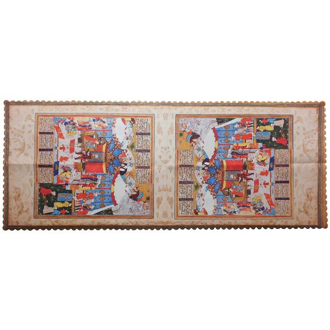 رومیزی مستطیل مخمل کوبیده طرح شاهنامه کد MAKHMOS11