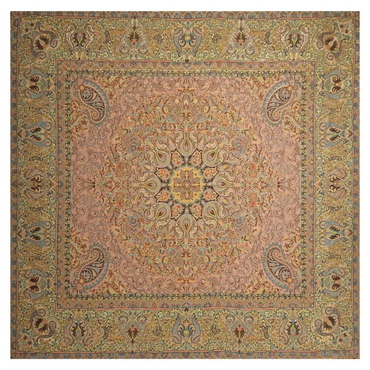 رومیزی مربع ترمه ابریشم تار سفید کد TRM94
