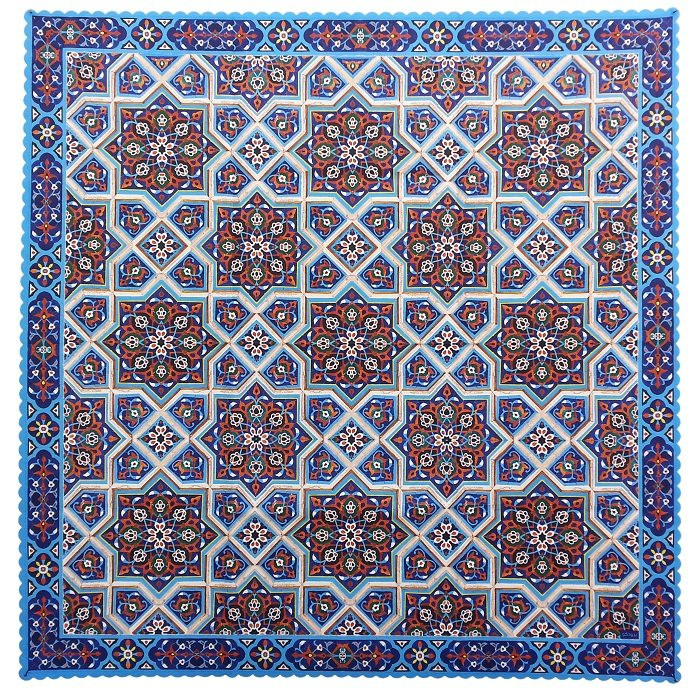 رومیزی مربع مخمل کوبیده طرح کاشی کد MAKHMOR7
