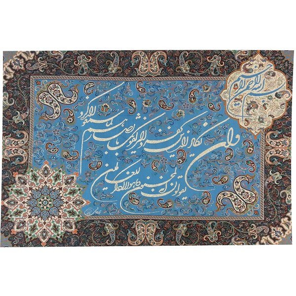 ترمه تابلوئی ابریشم کد TRTAB3 نفیس رنگ آبی لایی چسب دار بدون آستر