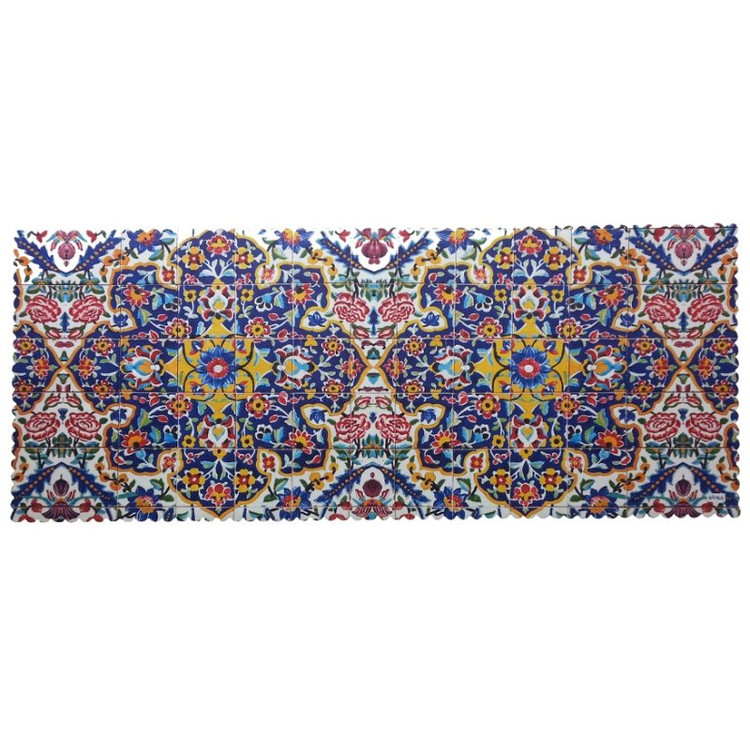 رومیزی مستطیل مخمل کوبیده طرح کاشی کد MAKHMOS14