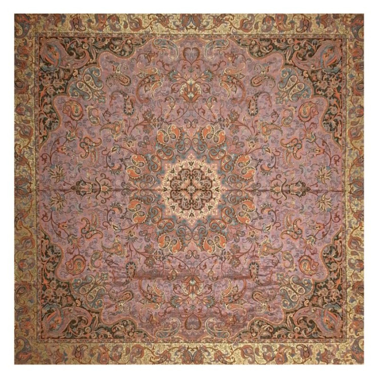 رومیزی مربع ترمه ابریشم تار سفید کد TRM105