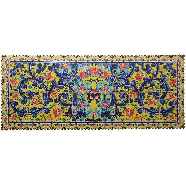 رومیزی مستطیل مخمل کوبیده طرح کاشی کد MAKHMOS23