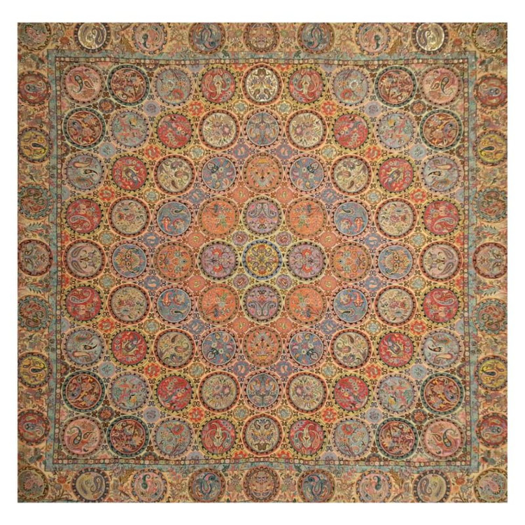 رومیزی مربع ترمه ابریشم تار سفید کد TRM123