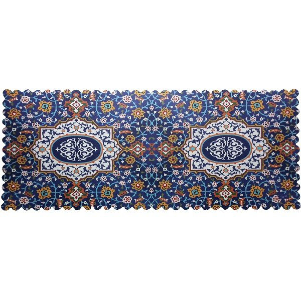رومیزی مستطیل مخمل کوبیده طرح کاشی کد MAKHMOS19