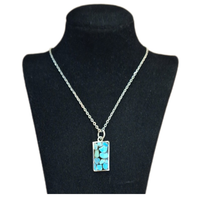 گردنبند نقره زنانه فیروزه کوب کد ZIF۸۴ عیار نقره 925 تراشه سنگ فیروزه نیشابور طول زنجیر نقره 55 سانتیمتر وزن زنجیر نقره  2.40 گرم