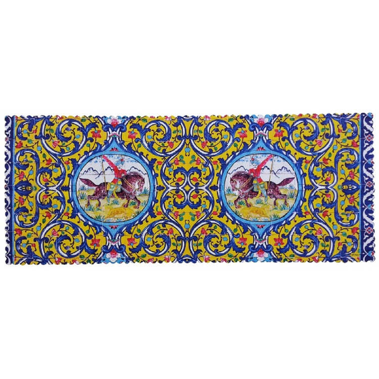 رومیزی مستطیل مخمل کوبیده طرح کاشی کد MAKHMOS33