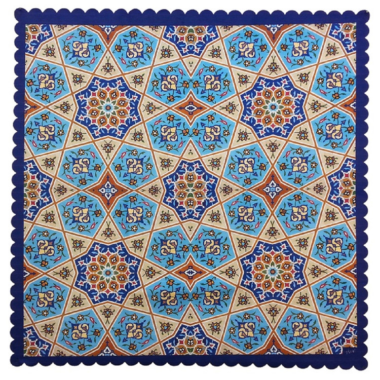 رومیزی مربع مخمل کوبیده طرح کاشی کد MAKHMOR23