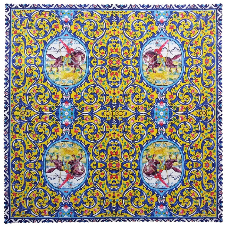 رومیزی مربع مخمل کوبیده طرح کاشی کد MAKHMOR3