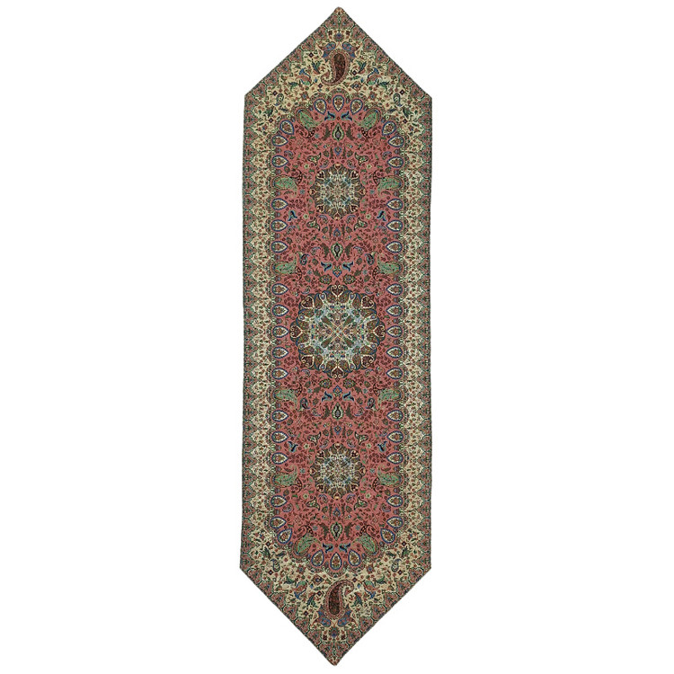 رومیزی رانر ترمه نفیس ابریشم کد TRRA۱۱۰ رنگ گلبهی آستر کرم