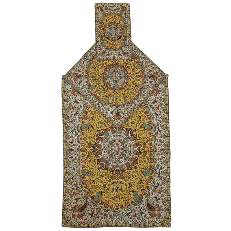 سجاده و جانماز ترمه ابریشم کد TRSAJJA۷۸ نفیس رنگ زرد آستر کرم لبه مغزی دوزی