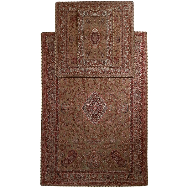 سجاده و جانماز ترمه ابریشم کد TRSAJJA۱ نفیس رنگ کرم آستر شکلاتی روشن لبه مغزی دوزی