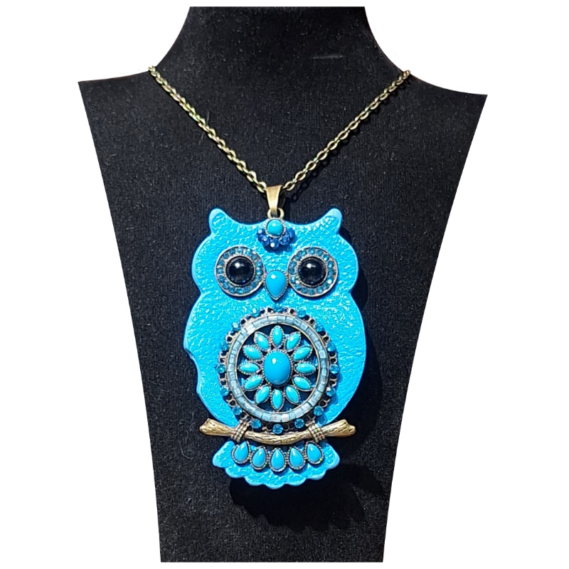 گردنبند زنانه کد GAJOGH2 مدل جغد چرمی نگین دار