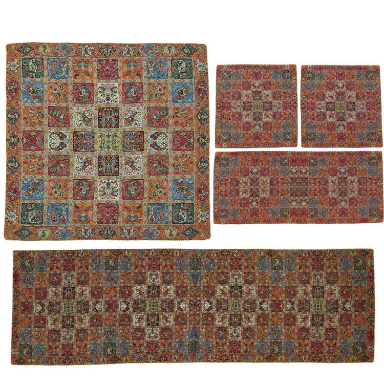 ست ۵ تکه رومیزی ترمه نفیس ابریشم کد T303RA91SET22