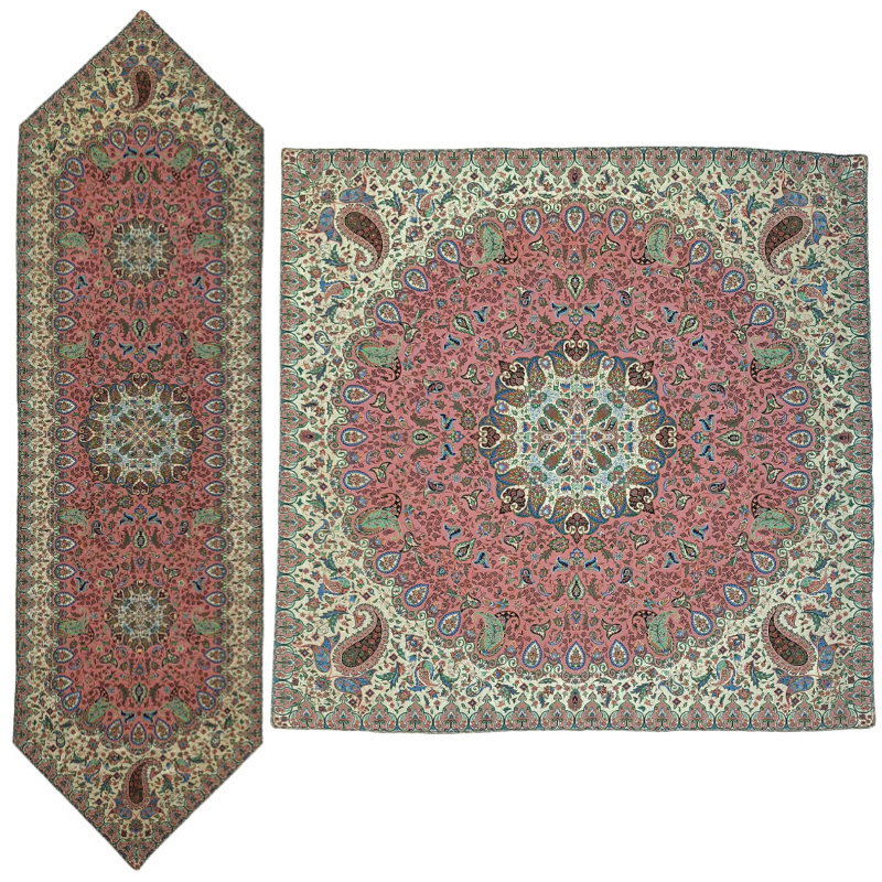 ست ۲ تکه رومیزی ترمه نفیس ابریشم کد T265RA110