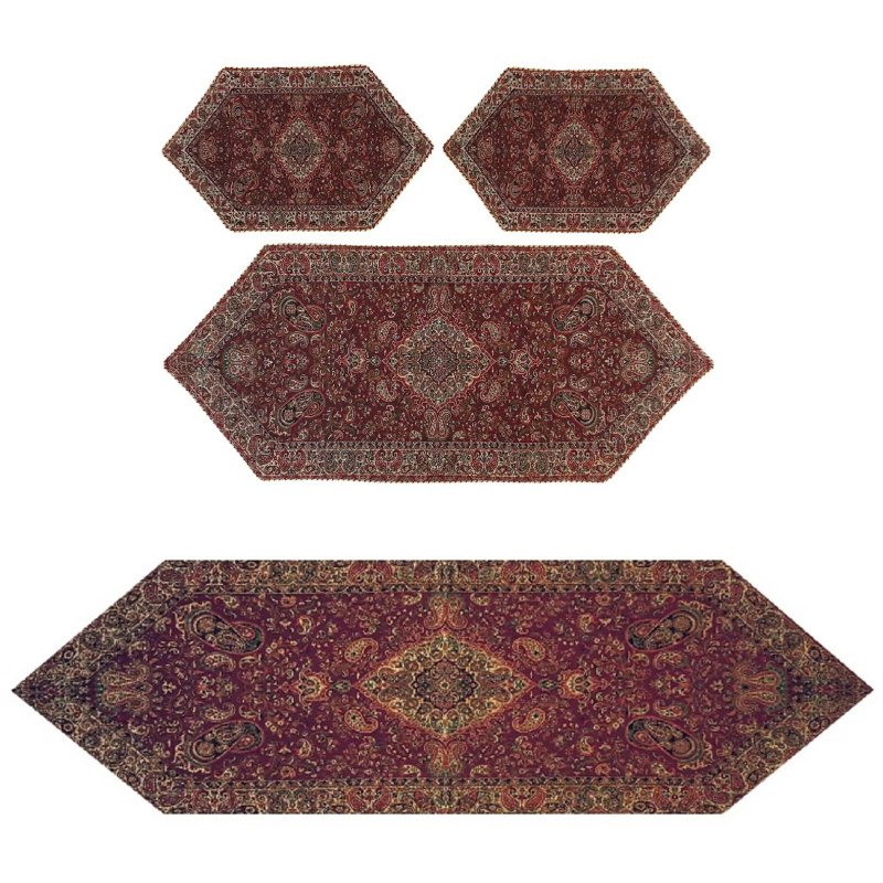 ست ۴ تکه رومیزی ترمه نفیس ابریشم کد RA48SET30