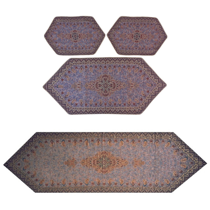 ست ۴ تکه رومیزی ترمه نفیس ابریشم کد RA80SET42