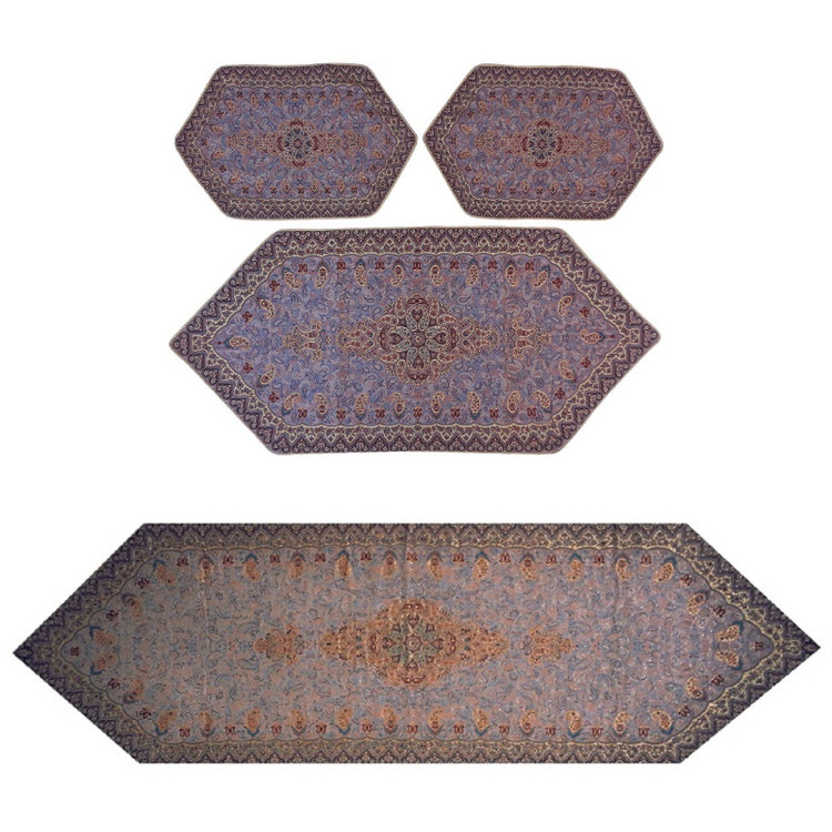 ست ۴ تکه رومیزی ترمه نفیس ابریشم کد RA80SET42
