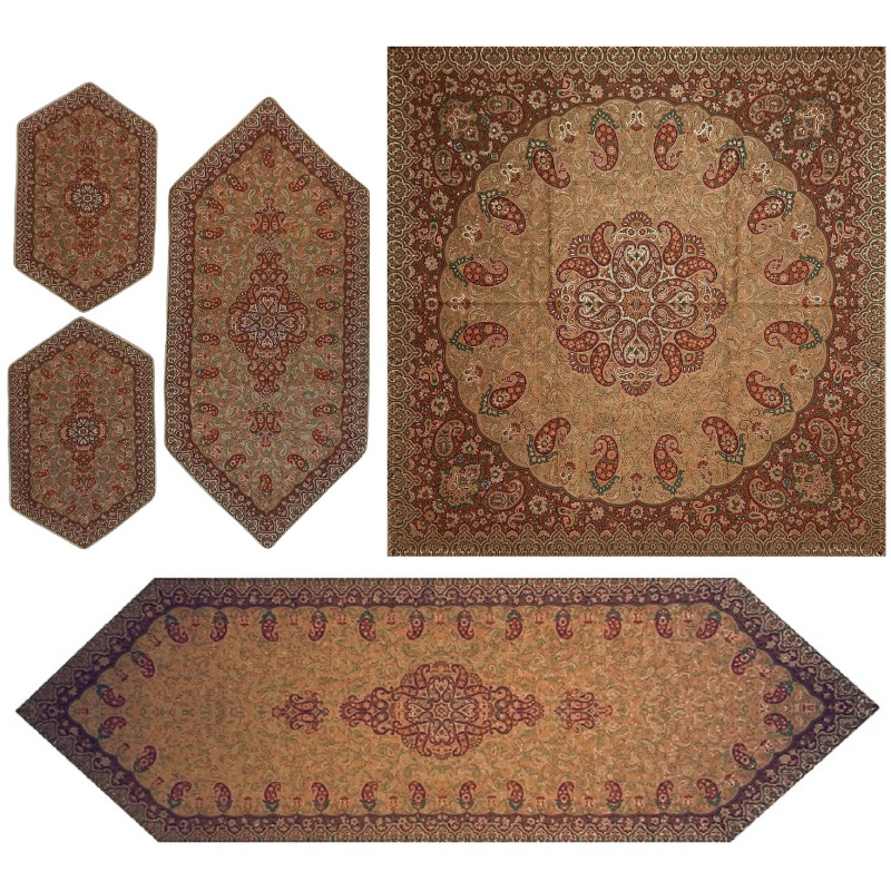 ست ۵ تکه رومیزی ترمه نفیس ابریشم کد T15RA79SET43