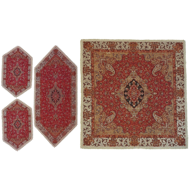 ست ۴ تکه رومیزی ترمه نفیس ابریشم کد T223SET10