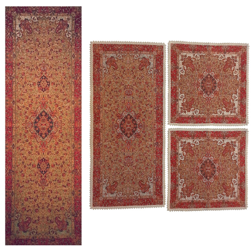 ست ۴ تکه رومیزی ترمه نفیس ابریشم کد RA67SET3