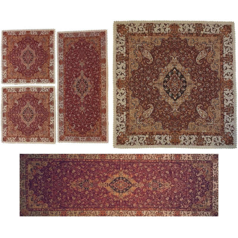 ست ۵ تکه رومیزی ترمه نفیس ابریشم کد T221RA68SET2